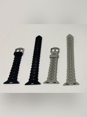 Floral Cutout Silicone Watch Bands - Black & Light Gray